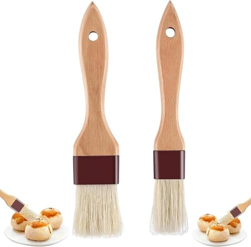 2 PCS Pastry Brushes, Pastry Brushes for Baking, Wooden Handle Baking Brush and Cooking Brush Set, Oil Brush and Egg Wash Brush for BBQ Basting, Glazing, Butter, Sauce and Kitchen Food Preparation