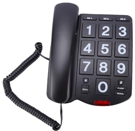 Ejoyous Fast Telefon Telefon med Stor Nyckel med Kabel med 110 DB Hög Ringsignal 3-hastighetsuppringningsblixt Återuppringning ABS med Sladd för Hemtelefon för äldre och Hörselskadade (Svart)