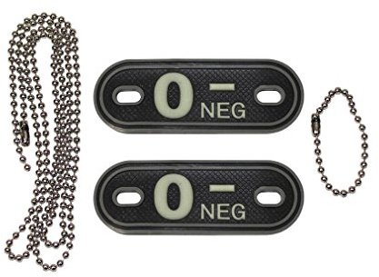 Copytec Dog Tag Blutgruppe 0- Neg Negativ Bundesheer Notfall Kette 3D Rubber PVC Erkennung Hundemarke Tactical 2,5x7cm #20496