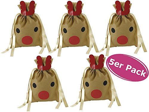 Geschenkbeutel Rudolph Rentier klein 5er Set - Geschenktüte, Geschenktasche Weihnachten