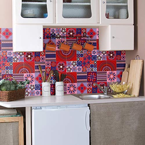 Stickers adhésifs carrelages | Sticker Autocollant Carreaux de Ciment - Mosaïque carrelage Mural Salle de Bain et Cuisine | Carreaux de Ciment adhésif Mural - azulejos 10 x 10 cm - 12 pièces