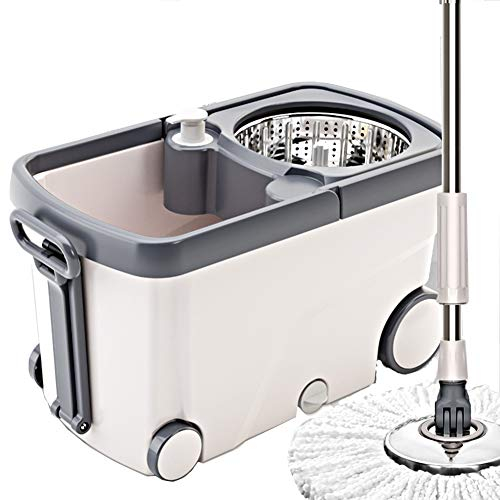 Axdwfd mocio Rotante Lavare a Mano Libera Bagnato e Secco Doppia Guida Rifiuto Automatico dell'Acqua Domestico Lounger Mocio Secchio di Scopa, 2 Teste di mop (Colore : Bianca)