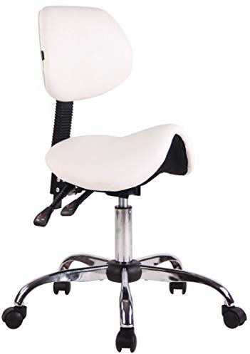 CLP Sgabello Sella Da Lavoro Stuttgart In Similpelle I Sedia Studio Ergonomica Schienale Inclinabile I Sedia Ambulatorio 5 Ruote, Colore:bianco