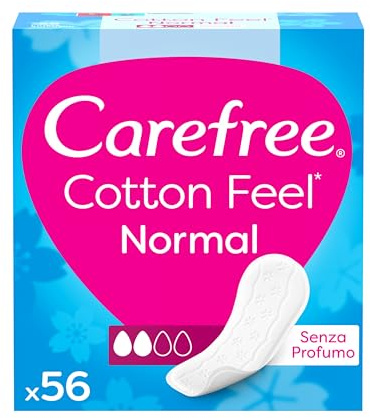 Carefree Salvaslip Cotton Feel Normal Senza Profumo, Salva slip donna 100% traspiranti per tutti i tipi di slip, Proteggi slip senza profumo che si adattano ai movimenti del corpo, 56 salvaslip