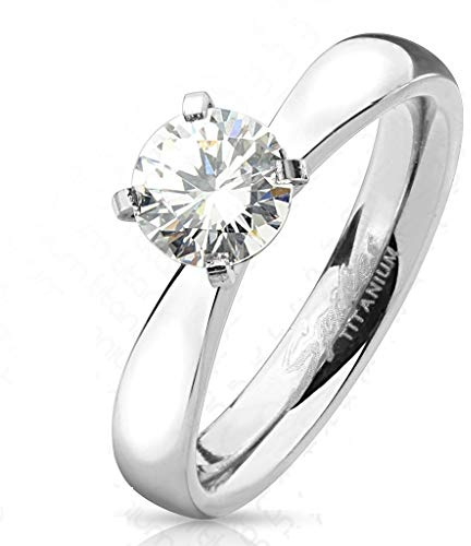 Paula & Fritz® Ring Damen Zirkonia Klar Titan-IUM Größe 49 (15,6) - 59 (18,8) Silber Freundschaftsring Partnerring Ehering Verlobungsring Soltär-Ring
