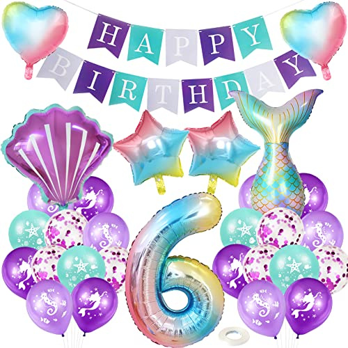 Meerjungfrau Geburtstag Deko 6 Jahre,XXL Regenbogen Zahlen 6 Folien Luftballon,Meerjungfrauen Luftballon 6 Jahre,Geburtstagsdeko Mädchen,Meerjungfrauen Thema Party Set