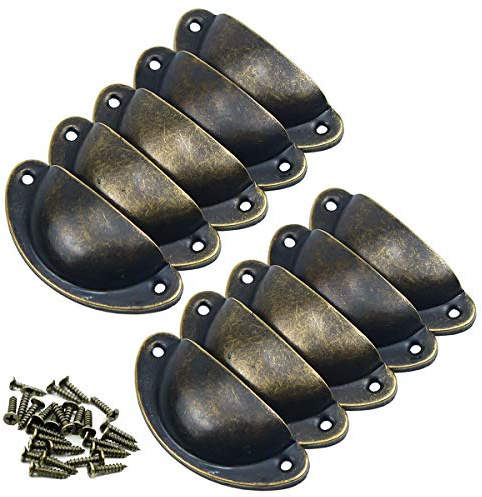 HQdeal 10PCS Vintage Muschelgriffe Schubladen Griffe Antik Eisen Griffe Schwarz Schrank Griffe mit Schrauben für Küche Möbel Kabinett Apothekerschrank, 82 x 35 mm