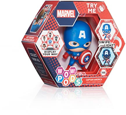 Wow! PODS Collection Avengers – Captain America, Figurine de Super-héros Lumineuse à tête branlante, Jouets et Cadeaux Officiels Marvel à Collectionner