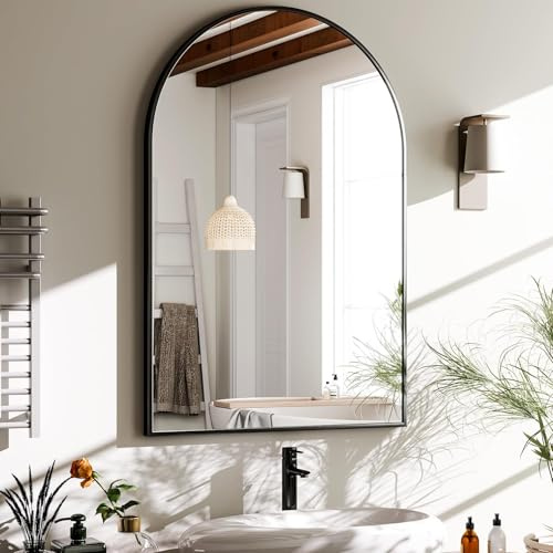 HARRITPURE 20x30 Arched Bathroom Mirror - Wall Mounted Mirror - Black Arch Mirror - Aluminum Alloy Frame Bathroom Mirror Living Room, Bedroom and Entryway