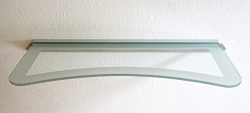 Wandregal aus 8mm Glas, klar & satiniert, verschiedene Formen und Größen, Glasregal, Glasboden, Glasablage, Badregal, Eckregal Bad Ablage Regal (Wandschiene, 90x25 cm Concav Rand satiniert)