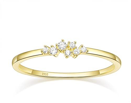 Titaniumcentral Damen Ringe Schmal Vorsteckring Gold Silber 925 14K Vergoldet Schlicht Verlobungsringe eheringe mit Zirkonia (51 (16.2))