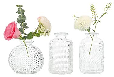 Small Vases for Flowers EylKoi - 3pcs/set Bud Vase Glass Clear Different Shapes, Vintage Wedding Decor, Bud in Bulk for Centerpieces Small Glass Single Flower for Home Events Table