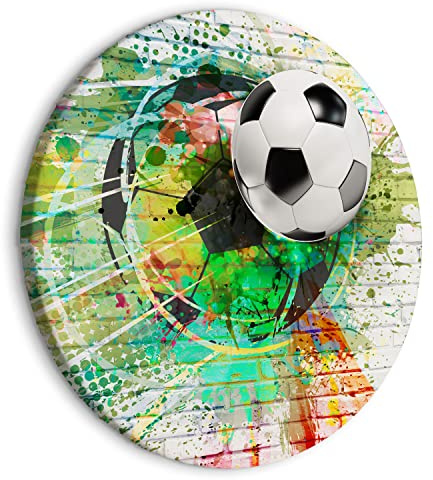 murando - runde Bilder Fußball 60x60 cm Leinwandbild 1 tlg Kunstdruck modern Wandbilder XXL Wanddekoration Design Wand Bild Ziegel Graffiti Football Kinder bunt i-C-10017-bc-a