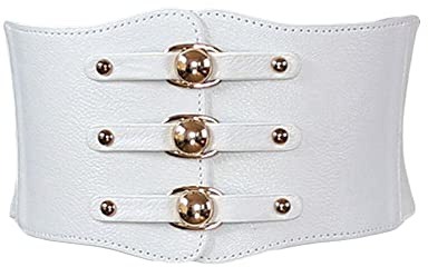 Diyafas Damen Elastischer Kleidergürtel Breiter Gürtel Frauen Taillengürtel Korsett, Weiß
