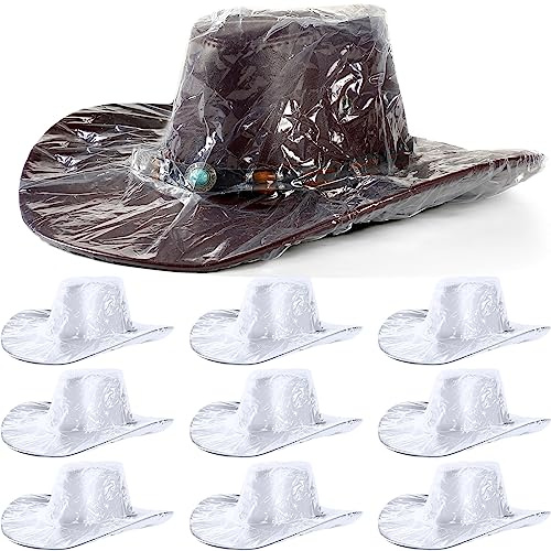 Lot de 10 Housses de Protection étanches et élastiques en Plastique Transparent pour Chapeau de Cowboy - pour Homme et Femme - Protège de la Pluie, de la Neige et de la poussière, Claire, Taille M