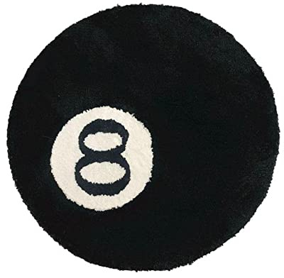 Wokii 8 Ball Billard Teppich, Tuftingweicher mit Anti-Rutsch, Maschinenwaschbar 80x80cm Rund in Schwarz Cool Rugs, Für Streetwear Deko Jugendzimmer | Hochflor, weich, 80x80 cm, ideal für Kinder-/Jugendzimmer, Wohnzimmer, Büro. Auch Stuhlunterlage, dekorativ, waschbar