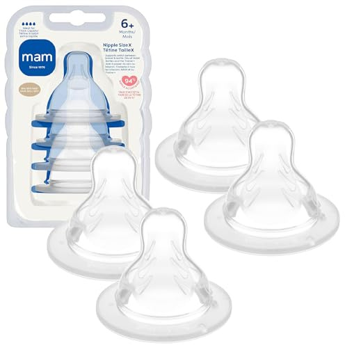 MAM Bottle Nipples Extra Fast Flow Nipple Level 4, for 6+ Months, SkinSoft Silicone Nipples for Baby Bottles, Fits All MAM Bottles, 4 Pack