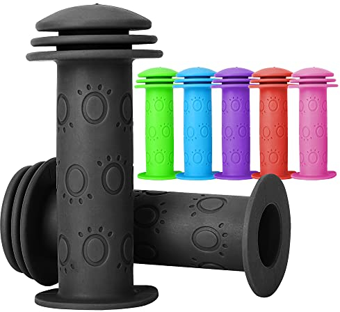 Fahrradgriffe Kinder - Lenkergriffe für Kinderfahrrad 22mm mit Höchster Sicherheit Prallschutz | Lang 105mm für Roller, Dreirad, Kinder Laufrad (Schwarz)