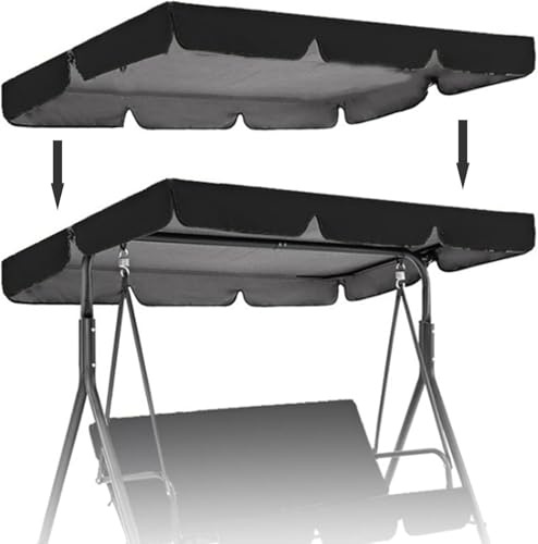 Patio Canopy & Swing Replacement Cover for 2 & 3 Seater Swing Chair, Anti-UV/Waterproof Hammock Cover, Black, 195 * 125 * 15cm