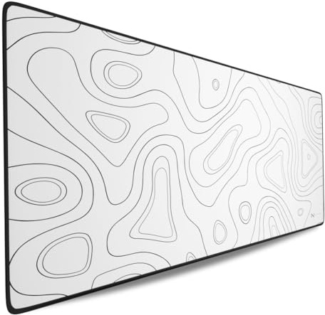 NYFTER - 3XL Gaming Mauspad weiß im Topography design 1200 x 600mm Premium Mousepad Size Groß vernähte Kanten langlebig mit high-end Glide und Anti-Rutsch Speed Gaming Mauspad