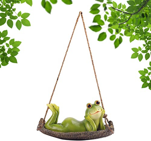 Jauhmui Gartenzwerge Lustig für außen Hängematte Frosch Dekoration Harz (Stil 3)