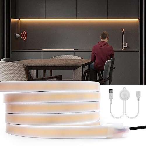 XUNATA COB Neon LED Streifen mit Bewegungsmelder, 5V 320LEDs/M COB LED Strip Superhell Hohe Dichte, LED Sensor Licht Diffusion Flex LED Schlauch für Heim DIY Festival Dekoration (Naturweiß, 2M)