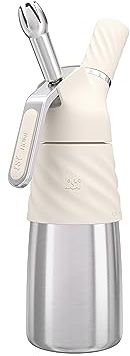 iSi Creative Whip Premium Sahnespender 500ml , Ivory White , aus Edelstahl , inkl. 3 Edelstahltüllen & 2 iSi Sahnekapseln , iSi Sahnespender für Sahne, Dessert & Herzhaftes , Spülmaschinenfest