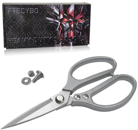 FTECYBO Stainless Steel Utility Scissors, Ergonomic Handle Multi-Purpose Shears, Heavy Duty Sharp Shears All Purpose for Leather, Cardboard, Carpet, Fabric, Wire (9-Inch)