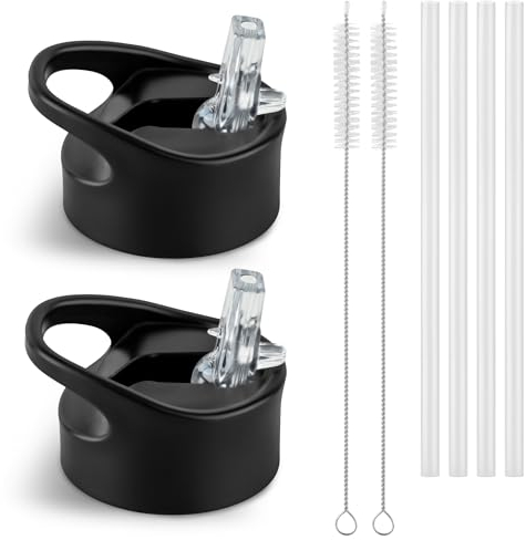 VINSUN Tapa de Repuesto para Botella Acero Boca Ancha ø57mm - Pajitas Aptas para 500ml, 650ml, 750ml, 1000ml - Con Cepillo de Limpieza - Tapa de Paja