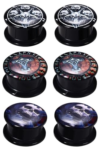 Aroncent Ohr Tunnel Plug Set: Schwarz 6mm Punk Gothic Ohr Piercing Skelett Wikinger Punk Herren Damen Ohr Plug Modernes Ohrschmuck Accent für individuelle Styles 6PCS