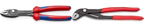 Knipex TwinGrip Slip Joint Pliers black atramentized, with multi-component grips 200 mm 82 02 200 & Cobra® High-Tech Water Pump Pliers grey atramentized, with non-slip plastic coating 250 mm 87 01 250