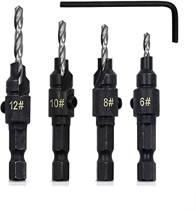 CCBFLA Bohrerset, 4/5-teilig, HSS-Senkbohrer-Set für die Holzbearbeitung, 1/4 Zoll Schnellwechsel-Sechskantschaft, Schraube, Zimmerei-Reibahle, Fasenfräse, Holzlochöffner (Größe: 4-teilig, Silber)
