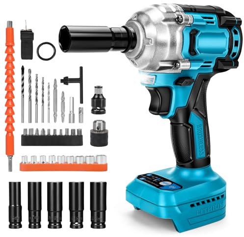 Visseuse à percussion sans fil 700 Nm compatible avec batterie au lithium Makita 18 V, couple élevé sans balais 1/2'' avec douilles et kits de forets pour perceuses (sans batterie)