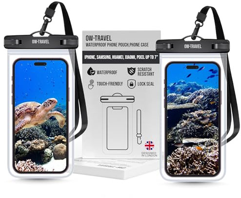 OW-Travel wasserdichte Handyhülle (2er-Pack) IPX8 Handyhülle Wasserdicht Schwimmen. Verstellbares Trageband. Unterwasser Handyhüllefür iPhone 16 15 14 13 12 11 Pro Max Samsung Huawei bis zu 7“