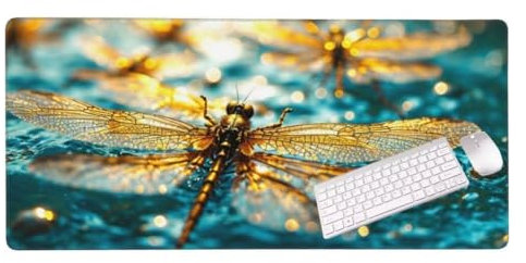 Dragonfly Lake Mouse Mat 1000x600x3 mm Mouse Pad, Desk Mat Large Mousepad, Gaming Mouse Pad with Anti- Slip Rubber Base, Waterproof Durable Mousemat Extended Mouse Pad for Office Desk Decor S-10423