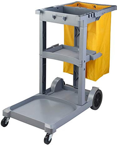 Janitorial Cart,Utility Cart Organizer Storage Trolley Service Cart 3-Shelf Housekeeping Cart for Cleaning Supplies, Commercial Traditional Janitorial Cart with Detachable Bag (Gray)