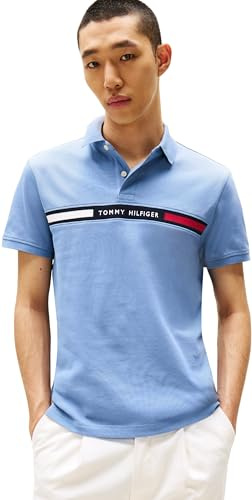 Tommy Hilfiger Men’s Short Sleeve Chest Insert Regular Fit Polo Shirt, Blue (Brisk Blue), L