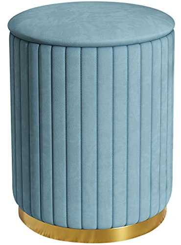 KHLMSRXJ Gepolsterter Hocker mit Stauraum, Sofahocker, Pouf, Hocker, Frisiertisch, Schuhbank, Truhenbank, Fußhocker mit Metallfuß, für Flur, Schlafzimmer, Wohnzimmer (Farbe: blau)