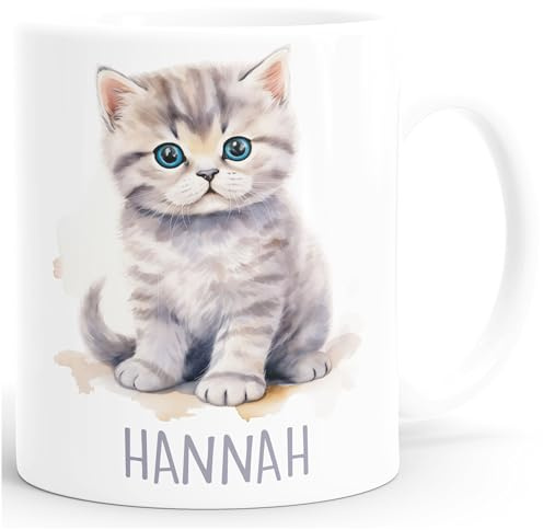 SpecialMe® Kindertasse aus Keramik personalisiert mit Namen Tiermotive Katze Hund Pferd Geschenk für Jungen Mädchen Weiss standard