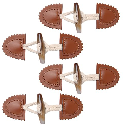 Leder-Knebelverschlüsse, Knöpfe, Jackenverschlüsse, 4 Paar Knebelknöpfe mit Verschluss, Vintage-Knöpfe aus Kunstleder für DIY-Bastelarbeiten, Kleidungsnähen (braun)