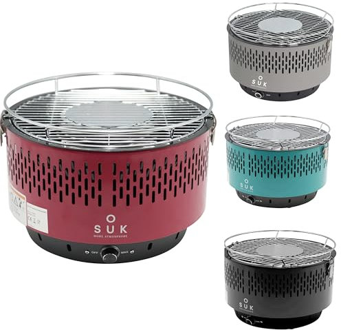 SOUK ONE Barbecue da tavolo con ventilazione attiva, barbecue a carbonella con ventola, barbecue da campeggio (rosso)