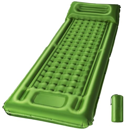 WULWUN Materassino da Campeggio Autoinflabile Singolo, 12 cm Spessore, Materasso Gonfiabile Ultra leggero Pompa Integrata, Impermeabile, Connettibile per Escursioni, Campeggio, Viaggi in Tenda (Verde)