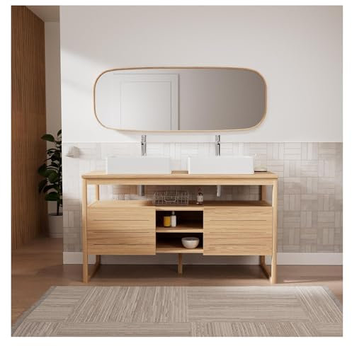 Set mit Doppelwaschbecken Atoll 140 cm + Waschbecken + Wasserhähne + Spiegel