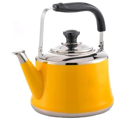 Bouilloire sifflante jaune en acier inoxydable pour cuisinière, idéale pour la cuisine, l'intérieur et l'extérieur, idéale pour le camping, avec poignée ergonomique.(4L)