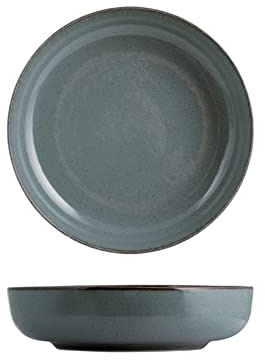 H&H Set de 6 Platos Hondos Pearl de Porcelana Azul 19 cm – Diseño Elegante y Funcional – Perfectos para Sopas, Cremas y Pastas – Apto para Microondas y Lavavajillas