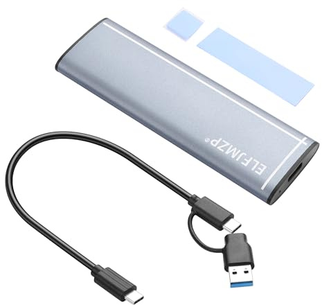 ELFJMZP Adaptador de caja externa SSD M.2 NGFF/NVMe Protocolo SSD compatible con USB 3.1 GEN2 10Gbps M-Key/B+M Key SSD UASP Trim para SSD 2242/2260/2280 6TB de capacidad con cable tipo C + USB 3.1