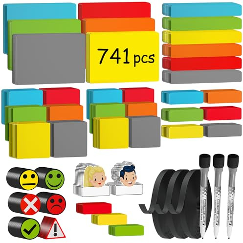 ATWAM 741 Magnetstreifen Beschreibbar Mega Set - Verschiedene Größen - 6 Farben - Scrum & Kanban - Beschreibbare Magnete - Für Whiteboard, Magnettafel, Magnetwand & Kühlschrank