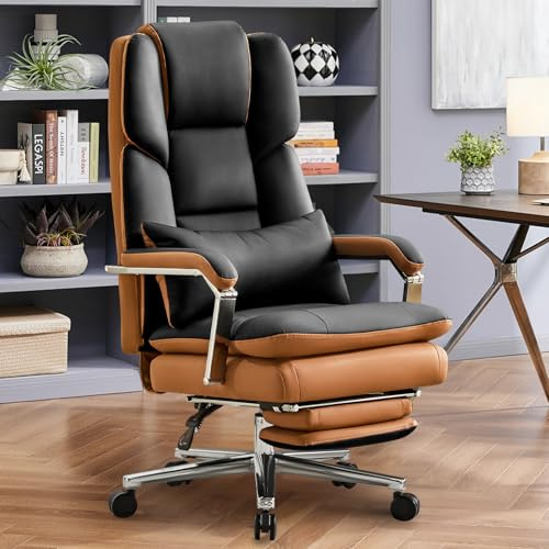 Ckaff Sedia Ufficio Ergonomica, Poltrona Direzionale in Pelle PU, Sedia da Ufficio con Poggiapiedi e Supporto Lombare 200kg, Sedia Scrivania Reclinabile Girevoli Altezza Regolabile, Nero