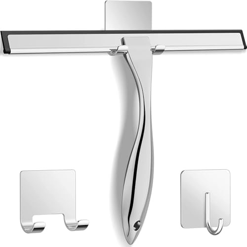 STREAMVOY Stainless Steel Window Cleaner - 10/12/ Glass Squeegee with Hanging Hooks for Home & Car (silver,12 inches)