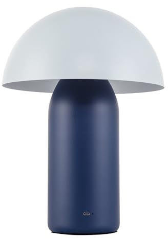 Happy Homewares Modern Rechargeable 35cm Mushroom Table Lamp in Two Tone Blue - USB-C Cable Included | 3-Step Touch Dimmer | 5200mAh Power | 5w 3000k LED